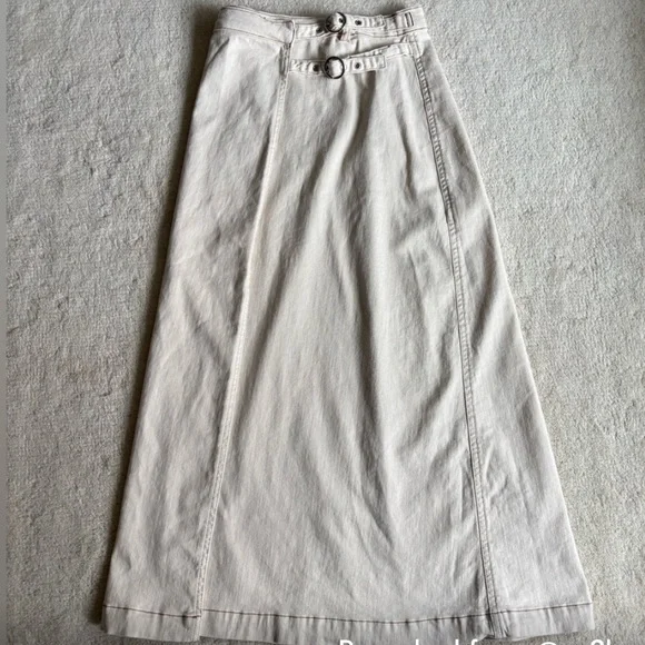 NWT Zara 1975 SZ XS Ecru Denim Double Buckle wrap Midi Skirt - Picture 4 of 9